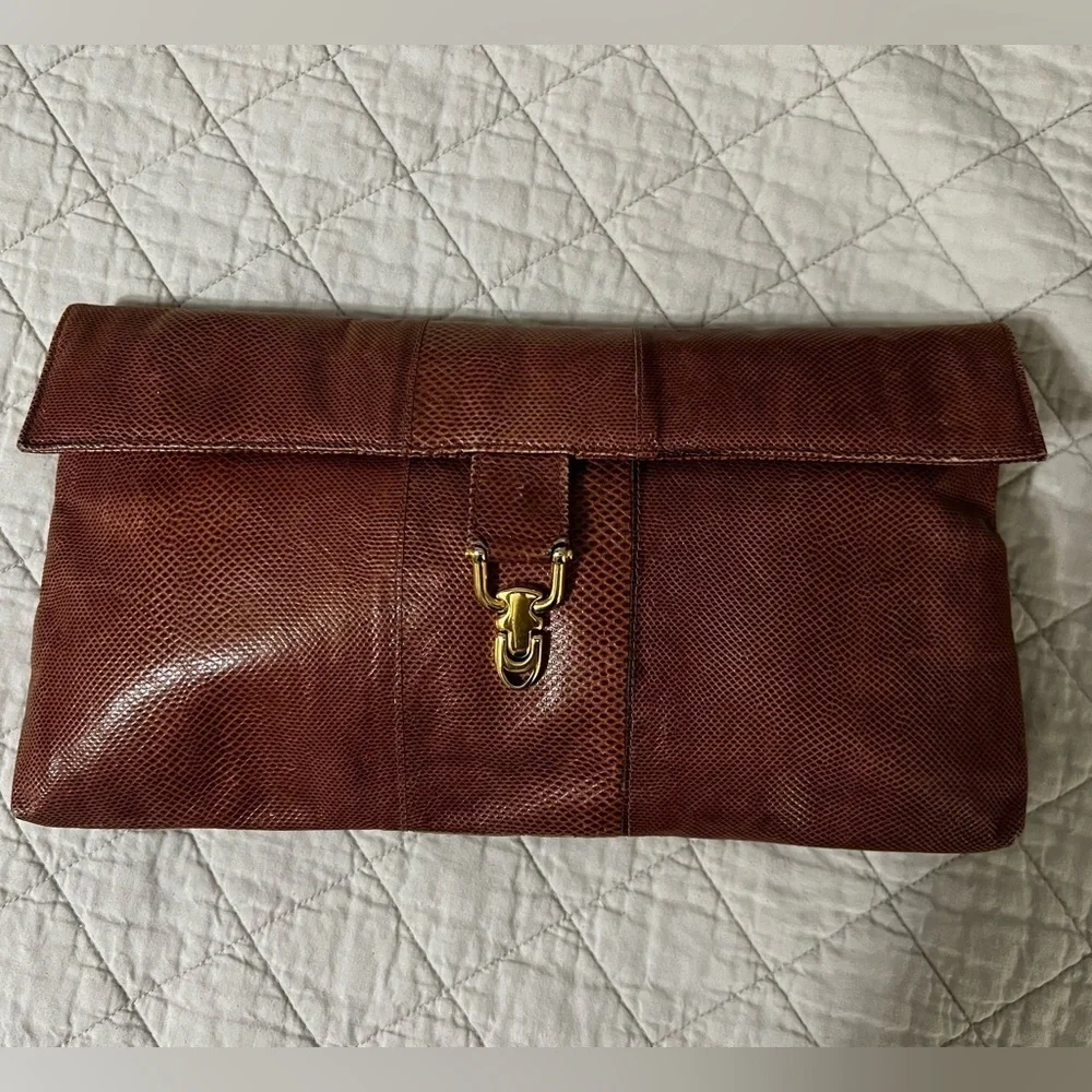 Vintage Ruth Saltz Genuine Lizard Skin With Tags Clutch Magnetic Closure VGUC